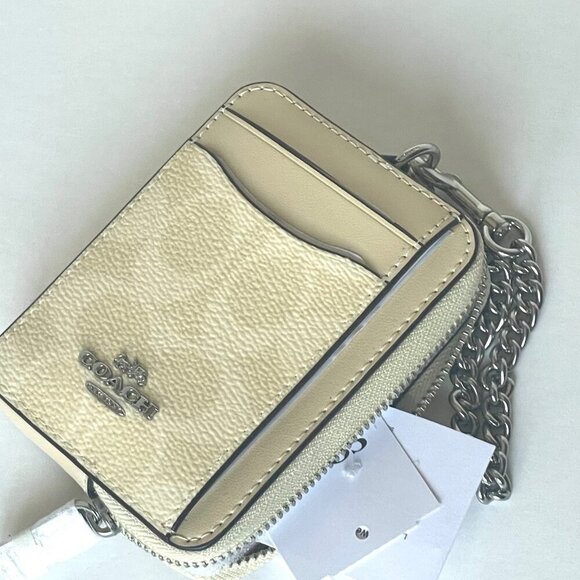 Coach Zip Card Case CW883 ID Wallet Yellow Signature Canvas Chain Strap ORGPKG - Picture 5 of 7